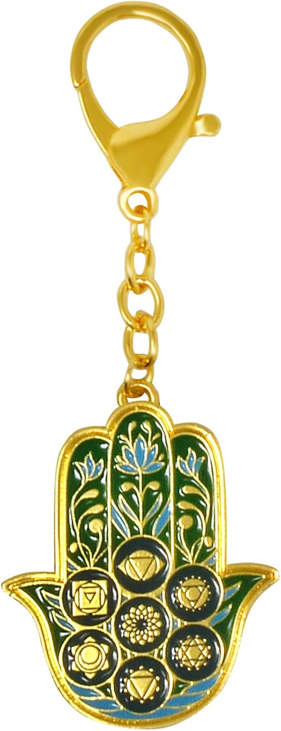 Fengshuibringluck Feng Shui Hamsa Hand Life Force Resist Evil and Bring Good Luck Chakras Keychain Amulet