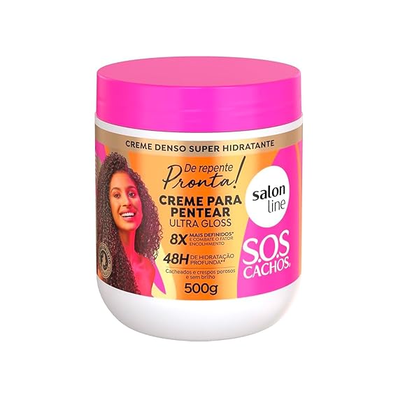 خط الصالون - Linha SOS Cachos (De Repente Pronta) - كريم para Pentear Ultra Gloss 500 جرام - (تجعيدات SOS (جاهزة فجأة) - كريم مخروطي مضاد للمسامية 17.64 أونصة)