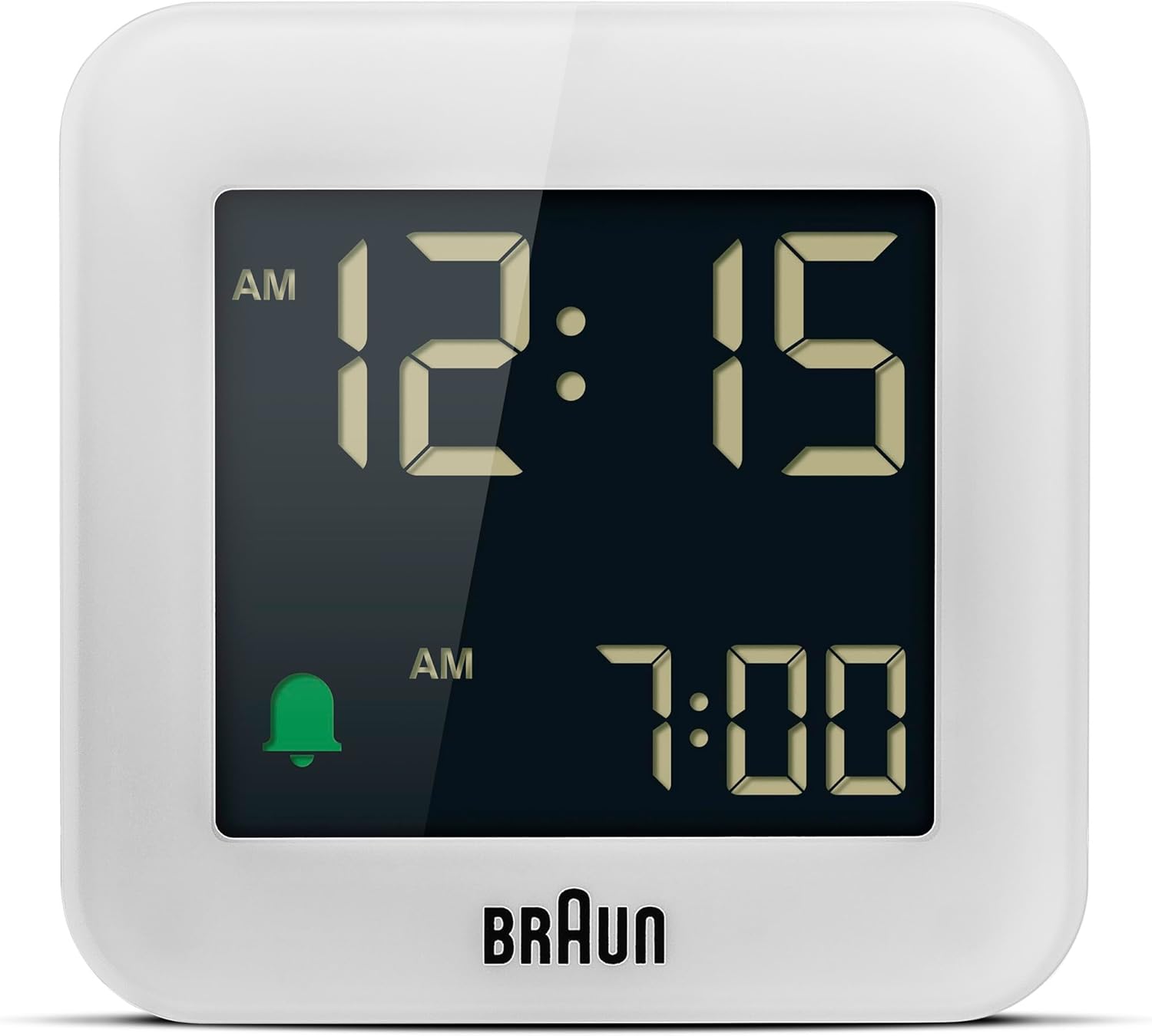 Braun Dijital seyahat çalar saati erteleme fonksiyonu, kompakt boyut, negatif LCD ekran, hızlı ayarlama fonksiyonu, beyaz Crescence alarmı, BC08W model.