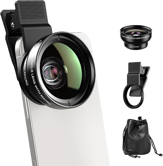 APEXEL 0.45x Wide Angle & 12.5X Macro Lens, Clip-On Phone Camera Kit for iPhone & Android Perfect for Selfies, Travel, and Close-Ups