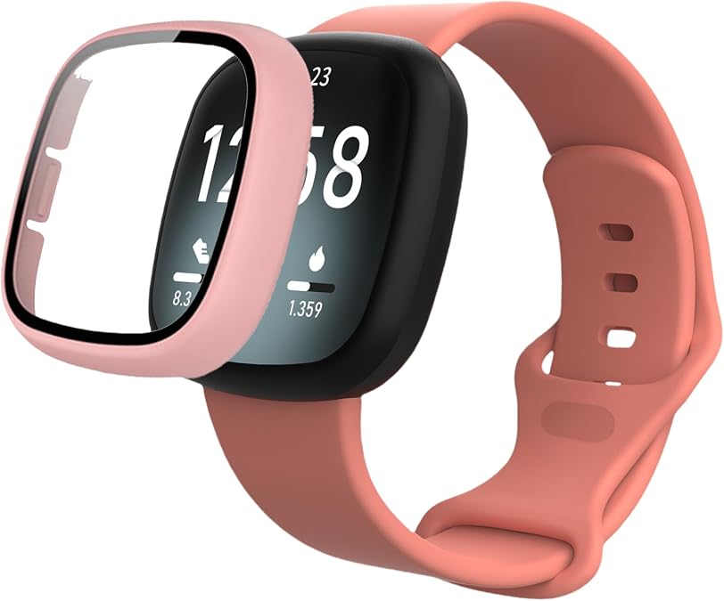 حزام سيليكون قابل للتنفس متوافق مع حزام ساعة Fitbit Versa 3، غطاء حماية للكمبيوتر الشخصي لـ Versa 3