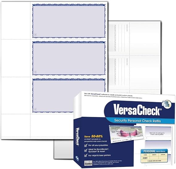VersaCheck Secure Checks - 750 فحص الأعمال أو المحفظة الشخصية - Blue Premium - 250 Sheets Form # 3001 - 3 لكل ورقة