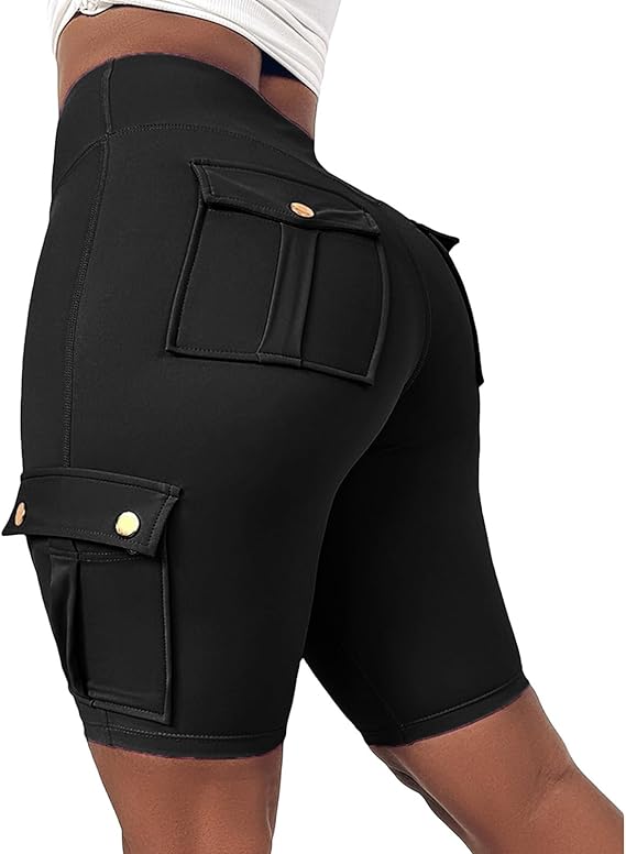 شورت راكب الدراجة النارية للنساء شورت رفع المؤخرة للتحكم في البطن بطول الركبة، شورت تمرين رياضي بخصر عالي قصير