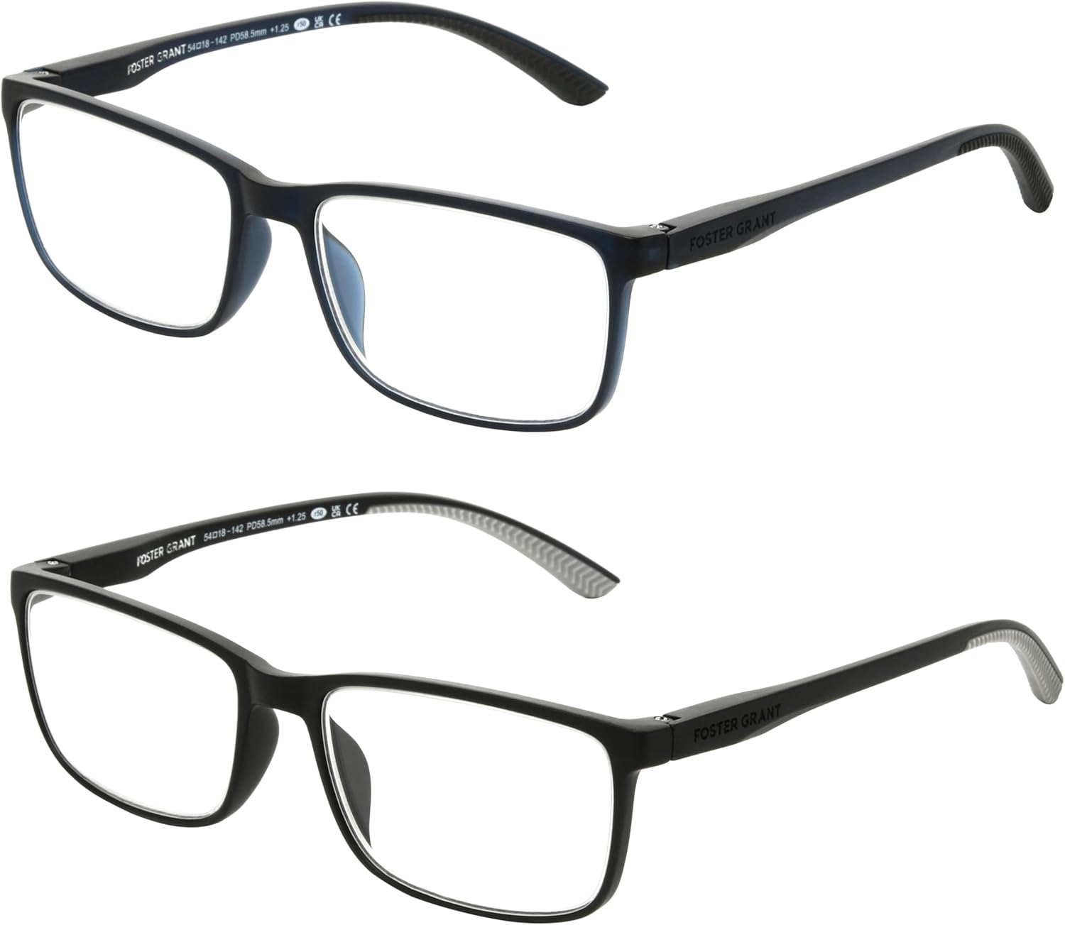 Foster Grant mens Tatum 2-pack Reading Glasses Rectangular Reading Glasses