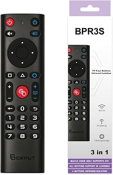BOXPUT BPR3S BT Remote Control for Android TV Box Universal Voice Remote, 6-Axis Gyro, IR Learning, 4 Keys IR Isolation, Numeric Keys Batteries Not Included