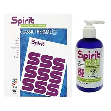 Spirit Classic Tattoo Artist Essentials Bundle: 100 Sheets Thermal Transfer Paper & 8oz Stencil Cream