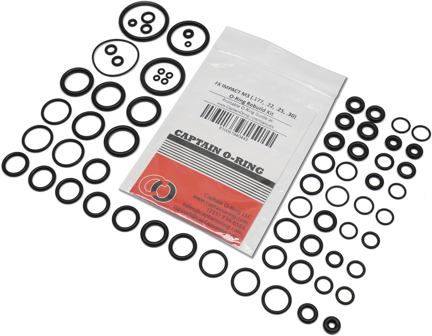 Captain O-Ring - FX Impact M3 .177.22.25.30 مجموعة كاملة لإعادة بناء 68 قطعة O-Ring