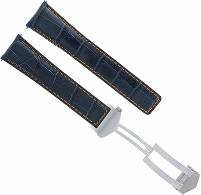 Ewatchparts 22mm Leather Watch Band Strap Compatible With Tag Heuer Carrera Chrono Blue With Orange Stitching FC-5037-39-41