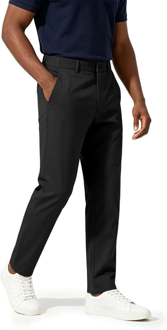رجالي Classic Fit Flat Front Casual Pants خصر قابل للتوسيع Khaki Chinos Pants Men