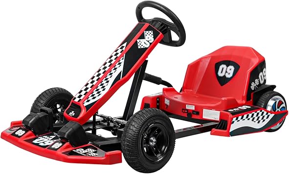 Go Kart for Kids، 36V 16 MPH Drift Kart with 350W Motor Electric Go Kart Ride on Toy Outdoor، 4 Wheel Quad Off-Road Pedal On Foot Go Cart Drift / Sport Mode, تعديل الطول أحمر
