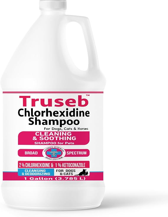 Truseb Topical Ketoconazole و Chlorhexidine Shampoo للكلاب والقطط والخيول معطر برائحة البطيخ مع رائحة الصبار (Ketoconazole & Chlorhexidine Shampoo، 1 Gallon)