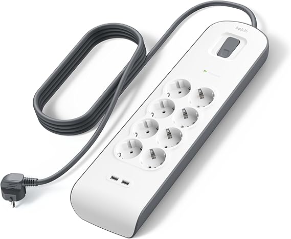 Belkin bsv804Vf2M Current Protected Extension Socket,8 Output Socket, Two (2) USB Ports with 2,4A Output,2M, 2x2.4A USB Input