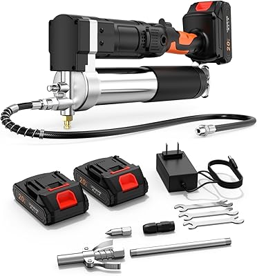 Grease Gun 20V MAX with Charger and Two Batteries, 10000 PSI Cordless Electric Grease Gun kit, 39.4 Hose and Multiple Coupler, for Trailers, Agricultural Machinery and Heavy Equipment