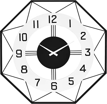 EMAX HOME Modern Look Wall Clock Large Decorative Silent Clock for Living Room Decor, 24 Inch Geometric Design with Numbers Huge Clock