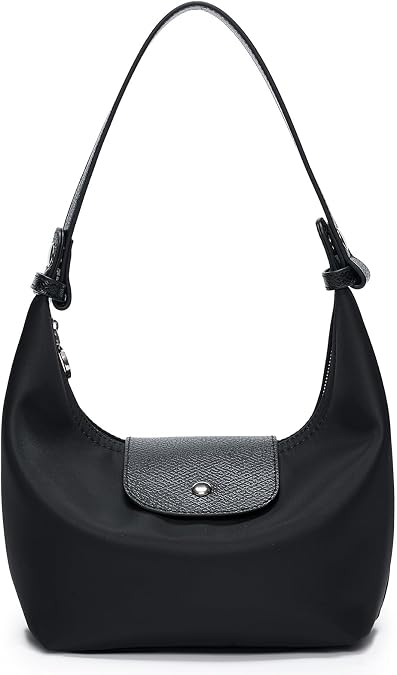 Mini Nylon Handbag for Women Crossbody, Small Shoulder Bag with 2 Straps, Convertible Dumpling Purse, Crescent Underarm Bag