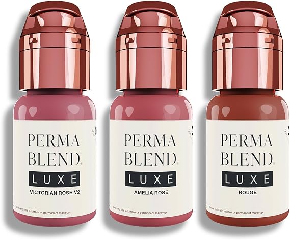 Perma Blend Luxe Rose Lip Set - Pink & Red Tattoo Ink Set - Lip Microblading Kit with Victorian Rose V2, Amelia Rose & Rouge Tattoo Ink Shades - Vegan & Cruelty-Free (3 Ct, 0.5 oz Each)