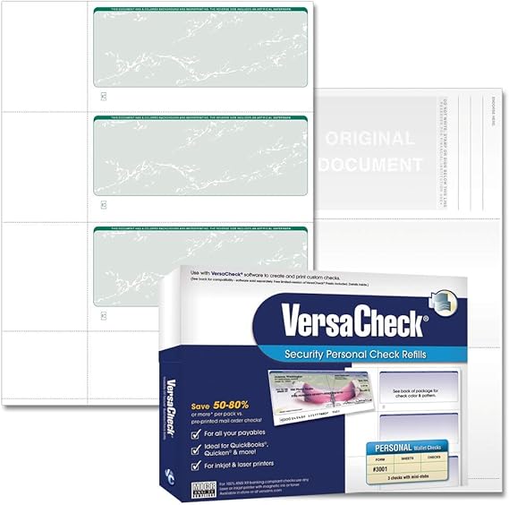 VersaCheck Secure Checks - 750 فحص الأعمال أو المحفظة الشخصية الفارغة - Green Prestige - 250 ورقة نموذج رقم 3001- 3 لكل ورقة