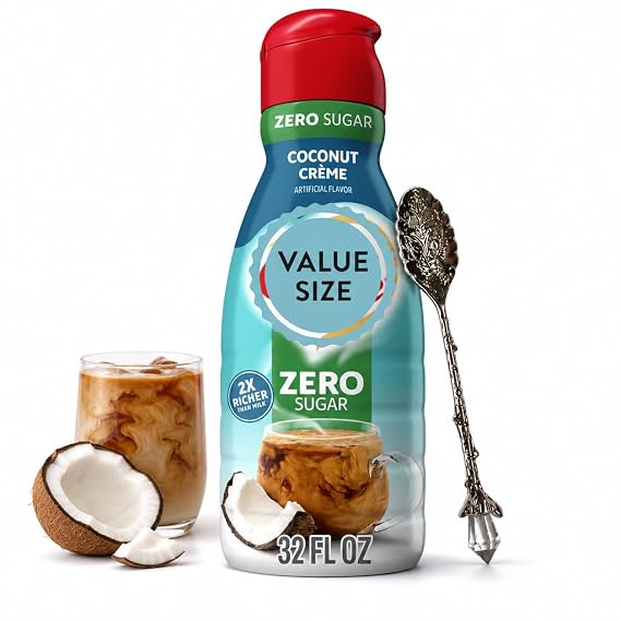 Premium Liquid Coffee Creamer, 32 fl oz Liquid Non-Dairy Creamer for Coffee with Dumbass Coffee Gem Spoon (Zero Sugar Coconut Creme) Gem Spoon