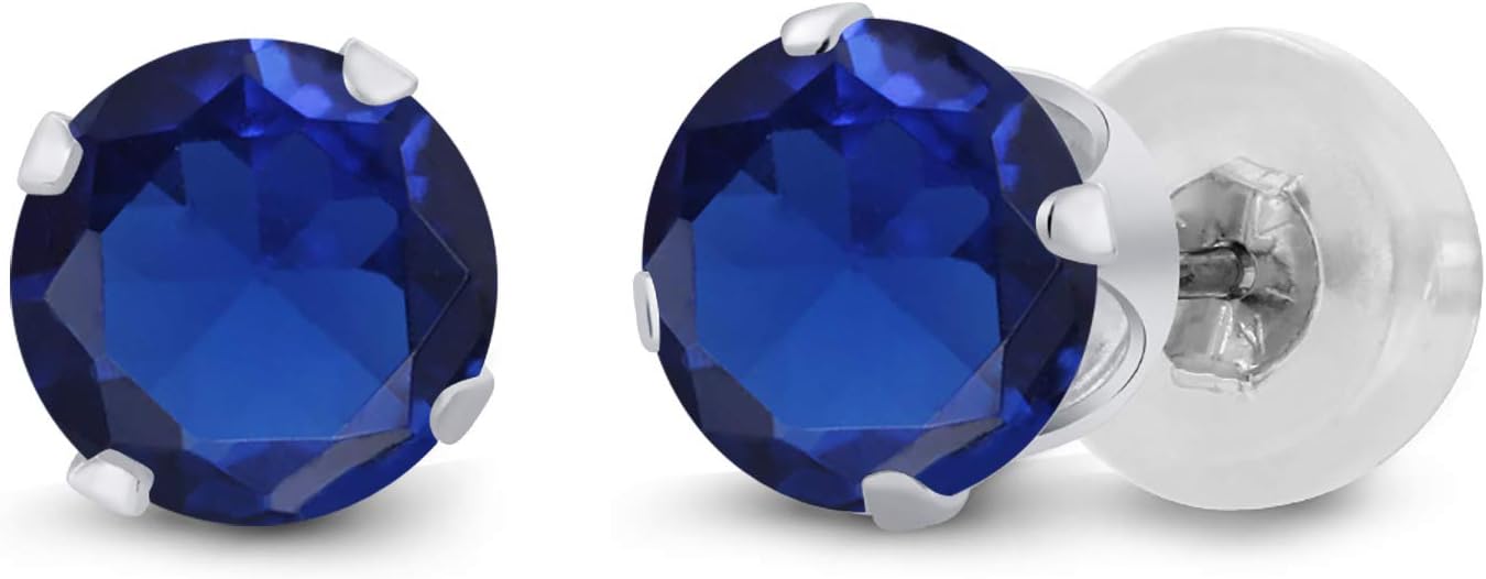 Gem Stone King 14K White Gold 4MM Round Gemstone Birthstone Stud Earrings for Women Men | Solitaire Gold Earrings | Silicone Backs | Jewelry for Her Him Mom Dad Wife
