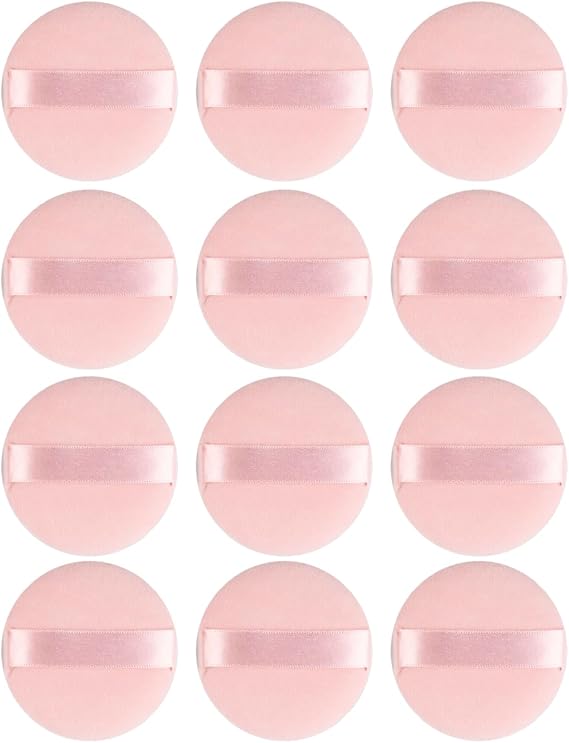 FADETTE Powder Pact Soft Microfiber Powder Puff 12 Pcs - Powder Puff Makeup Sponges for Powder Beauty Gifts for Women Beauty Blender Sponge (Big) (Pink)