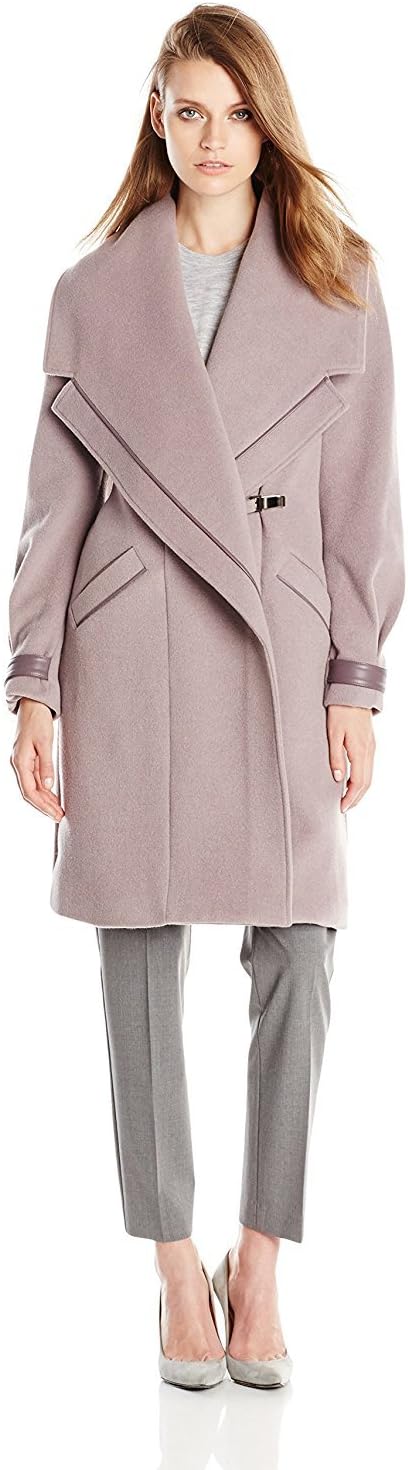 Badgley Mischka Women's Manila Wool-Blend Coat with Leather Trim