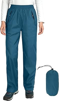 Outdoor Ventures Womens Rain Pants Packable Waterproof Hiking Pants Windproof Breathable Outdoor Rain Over Pants