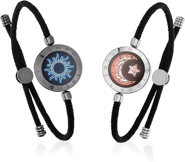TOTWOO Long Distance Touch Bracelets for Couples, Smart Light & Vibration Love Jewelry, Women's Fashion Smart Jewelry Gifts for Him Her Women Men, One-to-One Bluetooth Pairing via App via App