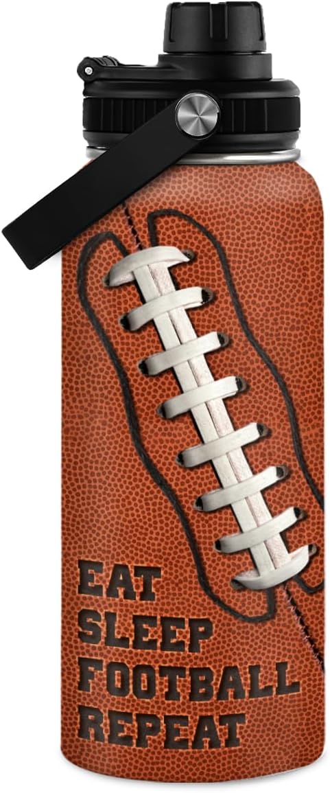 SANDJEST Football Water Bottle 32oz Insulated Stainless Steel Sports Bottle - Football Fans