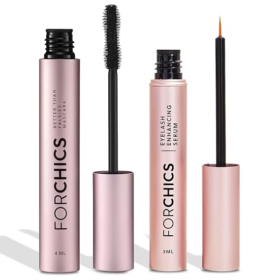 ForChics Lash Growth and Volume Duo - مصل النمو + ماسكارا مغذية | نظام تحويل الرموش على مدار الساعة طوال أيام الأسبوع - خالٍ من البروستاجلاندين والهرمونات - حجم فوري + نمو طويل الأمد