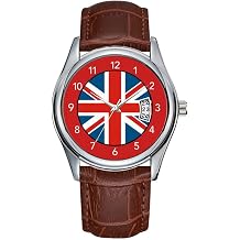 Men Watch Casual Waterproof Quartz Watches Clock Date Classic Business Brown Leather Christmas Wristwatch Union Jack Flag Black Leather Men's Watch