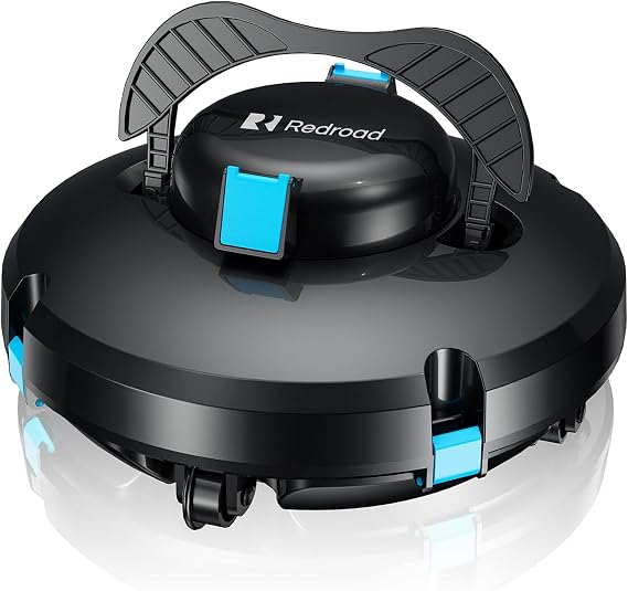 Cordless Robotic Pool Cleaner, Automatic Pool Vacuum Lasts 150Mins, Powerful Suction, Self-Parking, Maximum Climbing Angle 18 Degrees, Lightweight for Above/Inground Pools(Blue) (Black)