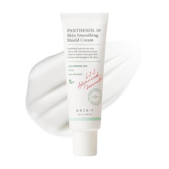 كريم AXIS-Y Panthenol 10 Skin Smoothing Shield - كريم حاجز مرطب يومي للوجه لترطيب وتهدئة يدوم طويلاً - لوشن للوجه للعناية بالبشرة الكورية النباتية 1.69 أونصة سائلة.