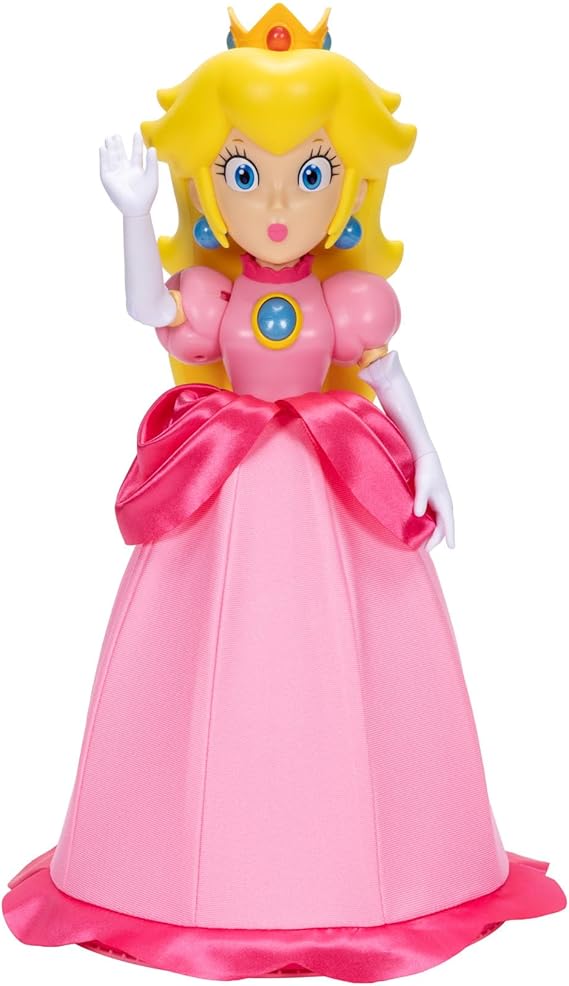 SUPER MARIO Yours Truly، دمية Princess Peach Collectible Action Figure Doll يبلغ طولها حوالي 12 بوصة، مع 6 نقاط مفصلية، و25+ اقتباسات من ألعاب الفيديو، وأصوات، وموسيقى!