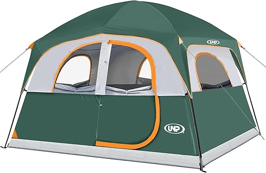 UNP الخيام 6 شخص للماء Windproof سهلة الإعداد، طبقة مزدوجة الأسرة التخييم خيمة مع 1 شبكة الباب & أمبير؛ 5 شبكة كبيرة ويندوز -10 X9X78inH