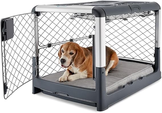 Diggs Revol Dog Crate (Collapsible, Portable Travel Dog Crate, Dog Kennel) for Medium Dogs and Puppies (Grey)