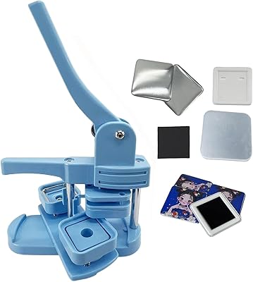 ثلاجة مغناطيس شارة صانع ، DIY Square Photo Magnet Button Maker Kit مع 100 مجموعة من مستلزمات صنع زر المغناطيس المربع