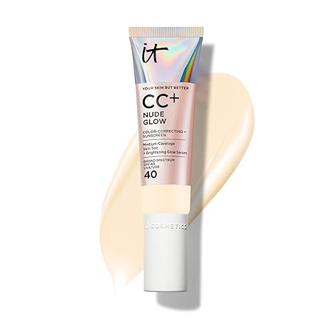 IT Cosmetics CC+ Nude Glow SPF 40 - كريم أساس متوسط التغطية، 2% نياسيناميد + مصل توهج تفتيح حمض الهيالورونيك، خفيف الوزن حتى ترطيب 24 ساعة، بشرة عادية إلى جافة وناضجة - 1.08 أونصة