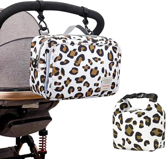 Baby Diaper Bag Stroller Bag With Snack Cooler Bag - Diaper Caddy Tote Baby Stroller Bag Nursery Storage Bin for Diapers, Wipes & Toys Mini Diaper Bag for Outdoor (Leopard)