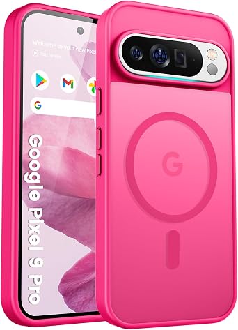 for Google Pixel 9/9 pro Phone Case, Compatible with Magnetic, Military Grade Drop Protection Translucent Matte Shockproof Anti-Scratch Case for Pixel 9/9 pro (neon Pink)