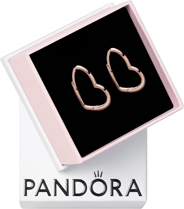 أقراط PANDORA غير المتكافئة للقلب - أقراط الحد الأدنى من الأطواق - أقراط نسائية مذهلة - هدية رائعة لها - ذهب وردي 14k