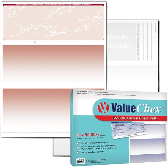 VersaCheck ValueChex - 55 شيكًا فارغًا لقسائم الأعمال - Burgundy Prestige - 55 ورقة نموذج رقم 1000 - تحقق من الأعلى