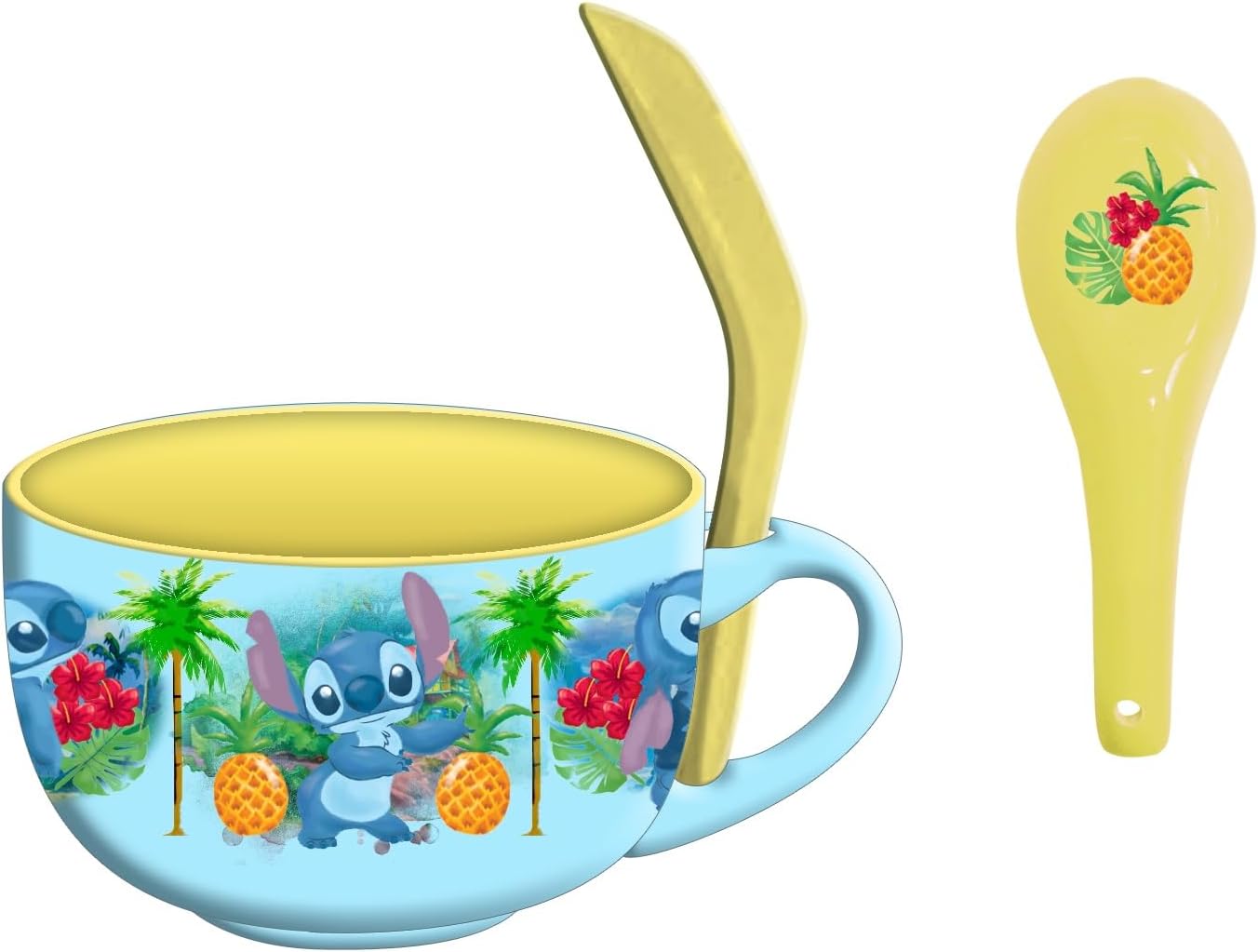 كوب حساء سيراميك من Silver Buffalo Disney Lilo and Stitch Tropical Water مع مجموعة ملاعق، 24 أونصة