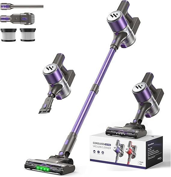 Cordless Vacuum Cleaner,Vacuum Cleaner for Home with Brushless Motor,Lightweight Stick Vacuum with Self-Standing and Touch Screen,Hardwood Floor Vacuum for Pet Hair,Carpets,Tile(Wisteria Purple)