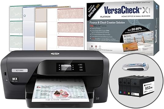 VersaCheck HP OfficeJet Pro 8210 MXE MICR Check Printer X1 Platinum Check Printing Software Bundle، Black