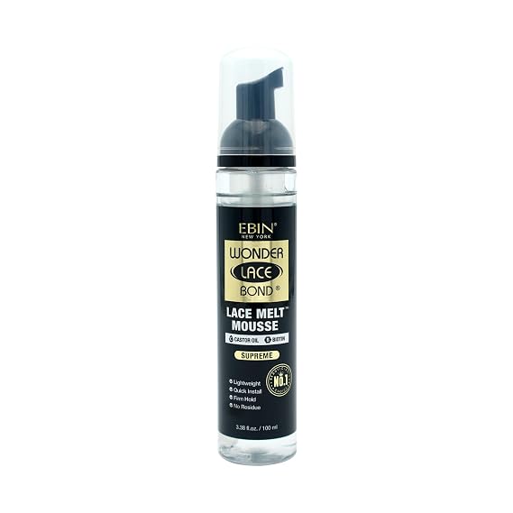 EBIN NEW YORK Wonder Lace Bond Melt Mousse 3.38oz / 100ml- Extreme Firm Hold (Supreme) | Biotin + Castor Oil | لا يوجد بقايا ، تركيبة طويلة الأمد مع حماية الحواف ، تعطي مظهرًا طبيعيًا لا يمكن اكتشافه