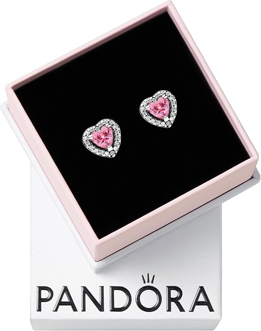 Pandora-Pandora Elevated Pink Heart Stud Earrings-Sterling silver-With Gift Box