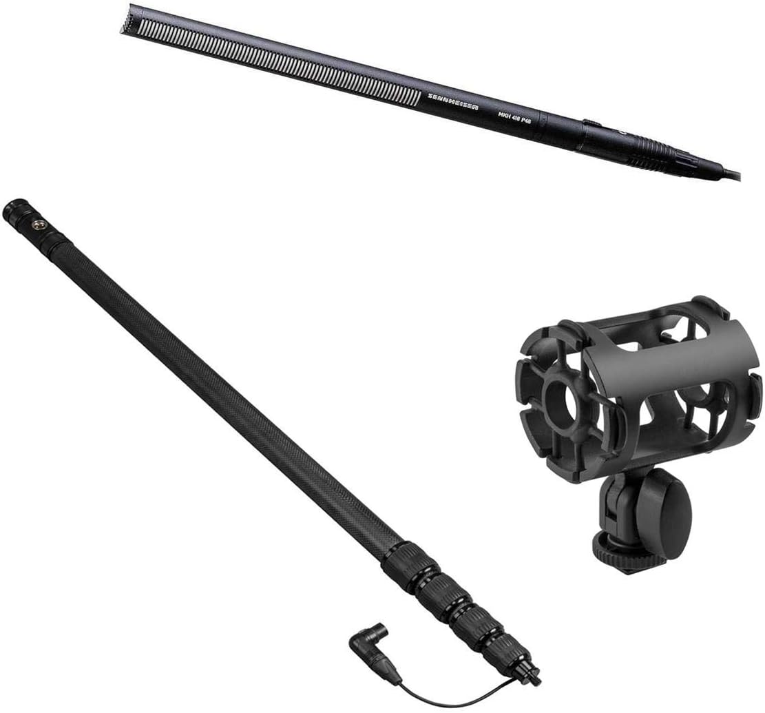 Sennheiser MKH-416 Short Interference Tube Microphone Bundle with Airo by K-Tek Shockmount 1 for Rode NTG Microphone, Boom Poles and Mic Stands, H&A Carbon Fiber Telescoping Boom Pole