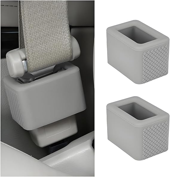 Car Seat Belt Buckle Holder, 2PCS Silicone Vehicle Seatbelt Buckle Booster for Kids, Automotive Seatbelt Fasten Holder Makes Receptacle Upright for Easy Access, Universal Fit (Gray)