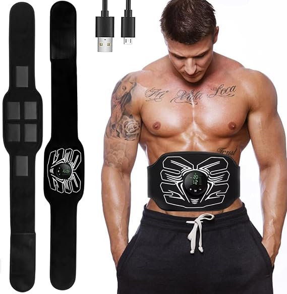 Abs Stimulator، المحمولة EMS البطن العضلات الحبر للمنزل ومكتب اللياقة البدنية، تدريب القوة - أسود