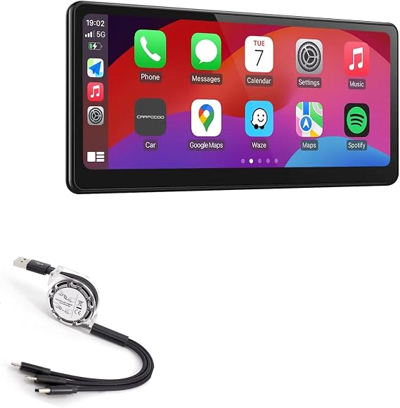 كابل BoxWave متوافق مع شاشة CarpodGo T3 Pro 2025 المصفحة بالكامل (8.9 بوصة) - كابل USB محمول AllCharge miniSync، قابل للسحب - أسود نفاث